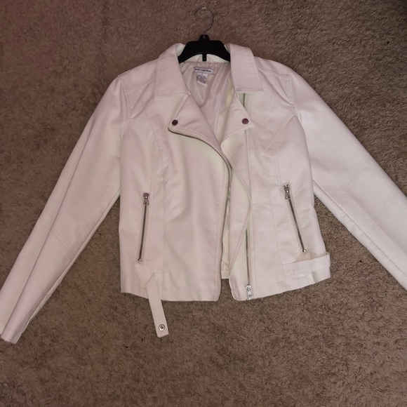 Body Central Jackets & Blazers - White faux leather moto jacket